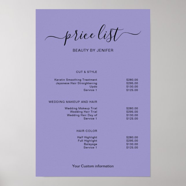 Póster Modern Minimalist Salon Price List Sign for Beauty (Frente)