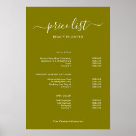 Póster Modern Minimalist Salon Price List Sign for Beauty