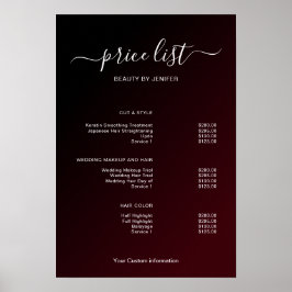 Póster Modern Minimalist Salon Price List Sign for Beauty