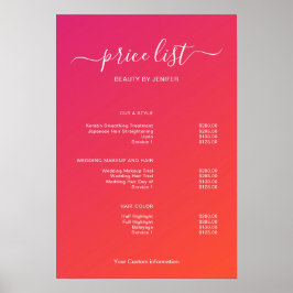 Póster Modern Minimalist Salon Price List Sign for Beauty