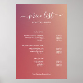Póster Modern Minimalist Salon Price List Sign for Beauty