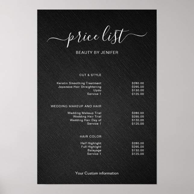 Póster Modern Minimalist Salon Price List Sign for Beauty (Frente)