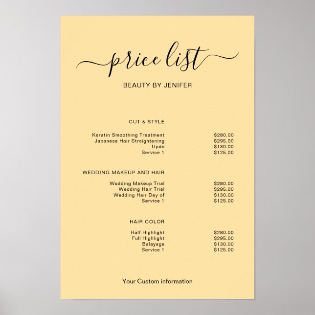 Póster Modern Minimalist Salon Price List Sign for Beauty (Frente)