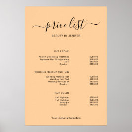 Póster Modern Minimalist Salon Price List Sign for Beauty