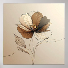Póster Modern Minimalist Sheer Beige & Gold Floral Botani