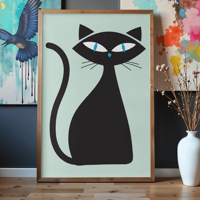 Póster Modern Minimalist Stylish Retro Atomic Black Cat (Subido por el creador)