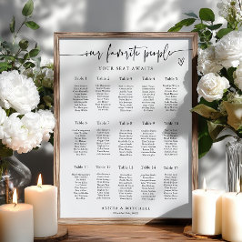 Póster Modern Minimalist Wedding Seating Chart 15 Tables