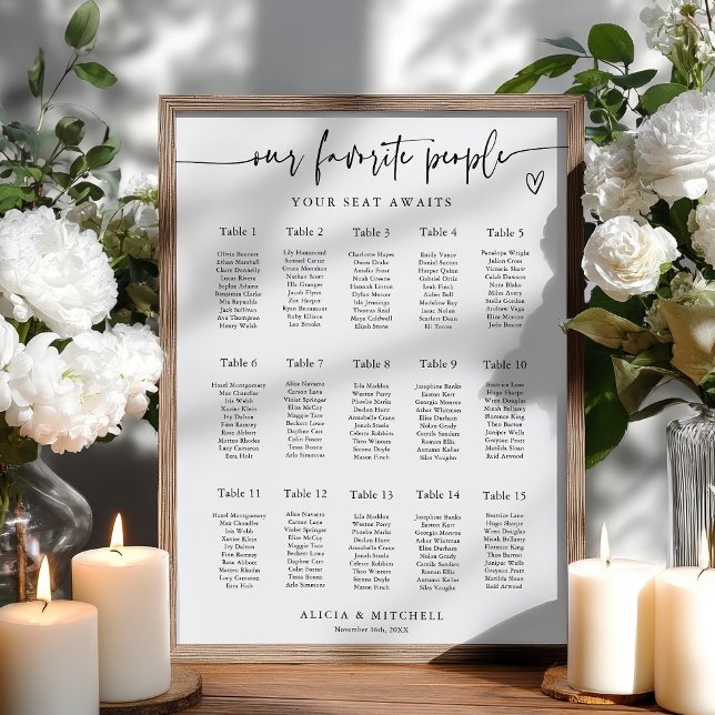 Póster Modern Minimalist Wedding Seating Chart 15 Tables (Modern Minimalist Wedding Seating Chart 15 Tables)