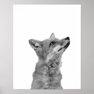 Póster Modern Monochromatic Fox Cabin Mountain