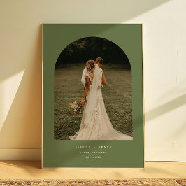 Póster Modern Olive Green Wedding Couple Photo Arch