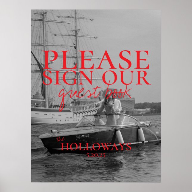 Póster Modern Photo Wedding Guest Book (Frente)