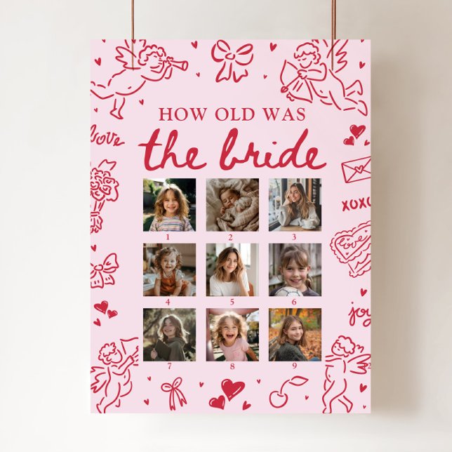 Póster Modern Pink Hand Drawn How Old Was The Bride Sign (Modern Pink Hand Drawn How Old Was The Bride Sign)