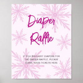 Póster Modern Pink Snowflakes Baby Shower Diaper Raffle