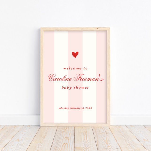 Póster Modern Pink Stripe Heart Valentine Welcome (Subido por el creador)