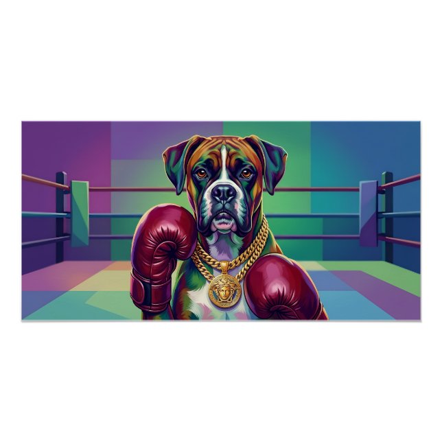 Póster Modern Pop Art Boxer Dog Boxing Athlete (Anverso)