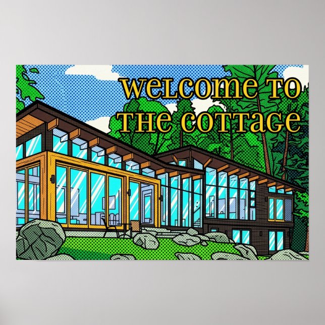 Póster Modern Pop Art Forest Cabin Mid-Century Comic (Frente)