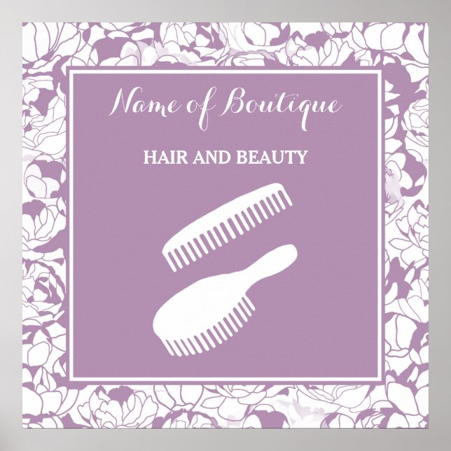 Póster Modern Purple Floral Beauty Boutique Rótulo (Frente)