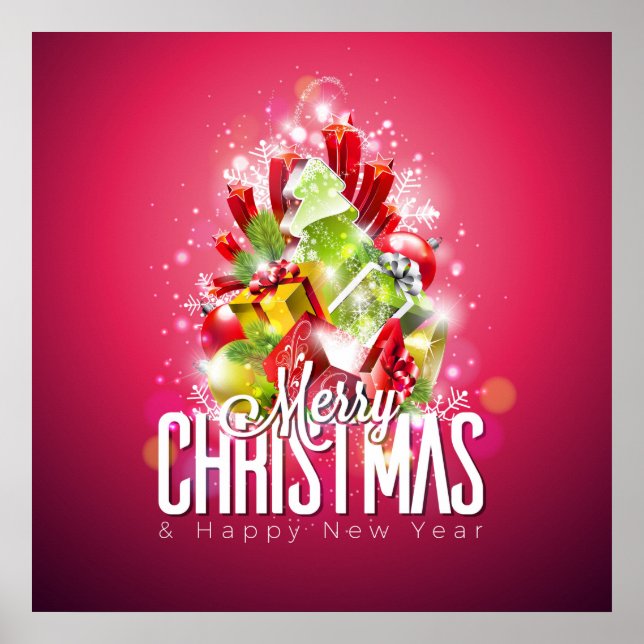 Póster Modern Red Christmas Graphic Illustration (Frente)