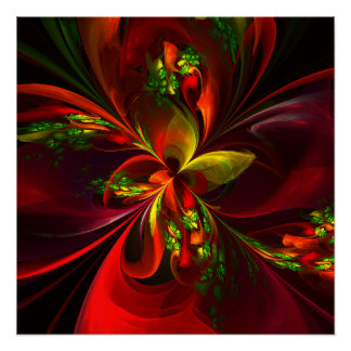 Póster Modern Red Green Floral Abstract Art Pattern #05