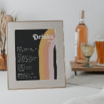 Póster Modern Retro 70's menú de bebidas Bodas arcoiris o<br><div class="desc">Este moderno poster retro de boda arcoiris oscuro de los años 70 es perfecto para su sencillo naranja vintage, su rosa de oro y su boda rosa. Diseñado con elementos de un arco boho clásico y colorido y rayas minimalistas gruesas. El diseño tiene un toque de playa tropical abstracto único,...</div>
