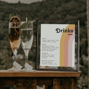 Póster Modern Retro 70's Rainbow Wedding Drinks Menu Sign