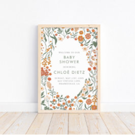 Póster Modern Retro Groovy Floral Baby Shower