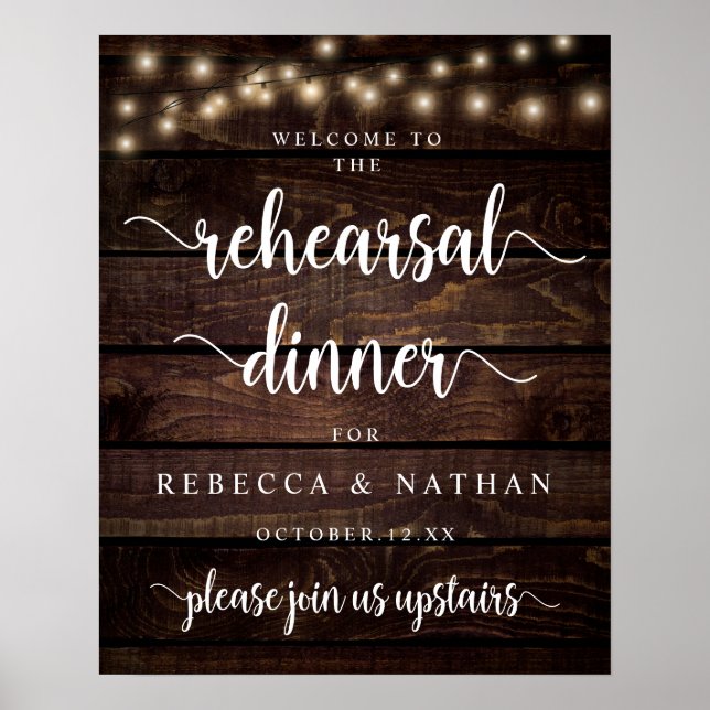 Póster Modern Rustic, Wedding Rehearsal Dinner Welcome  (Frente)