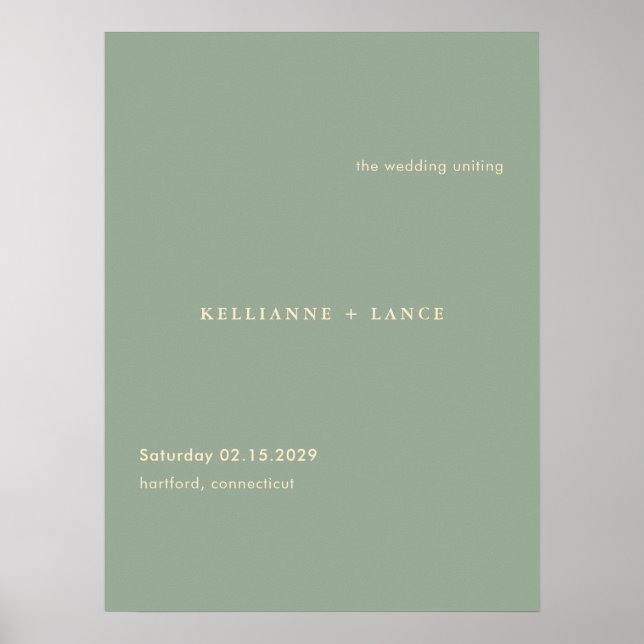 Póster Modern Sage Green Simple Wedding Welcome Sign (Frente)