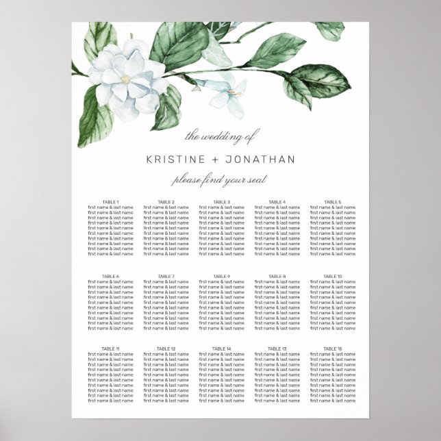 Póster Modern Sage Greenery Wreath Floral Wedding Seating (Frente)