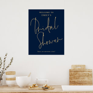 Póster Modern Script Gold Navy Bienvenidos a Bridal Showe