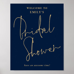 Póster Modern Script Gold Navy Bienvenidos a Bridal Showe