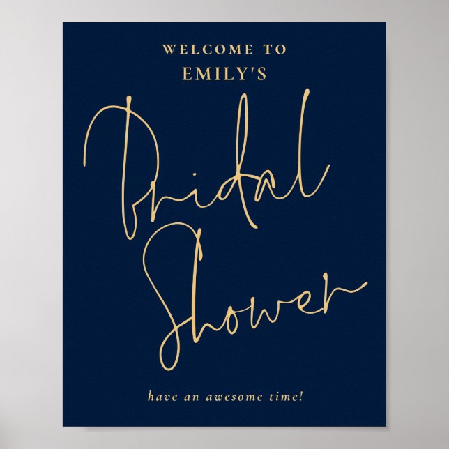 Póster Modern Script Gold Navy Bienvenidos a Bridal Showe (Frente)