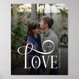 Póster Modern Script Love Custom Engaged Couples Photo