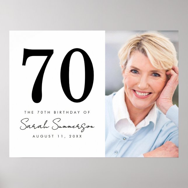 Póster Modern Seveny Black White Photo 70th Birthday (Frente)