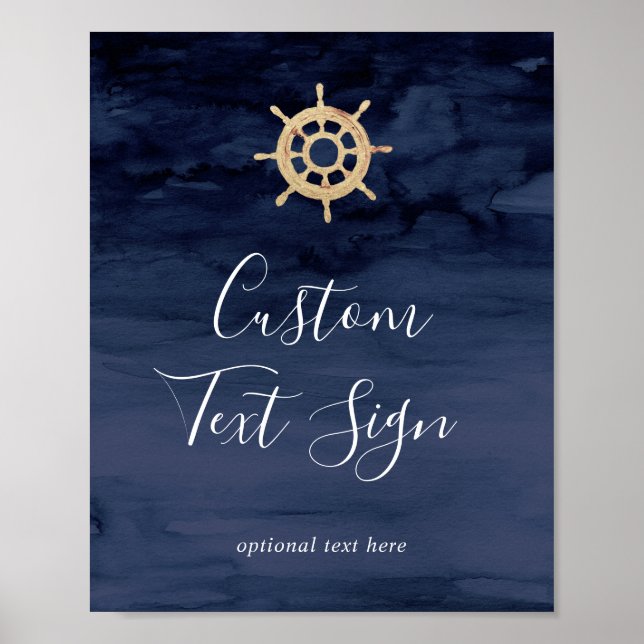 Póster Modern Ship Helm Cards & Gifts Custom Text Sign (Frente)
