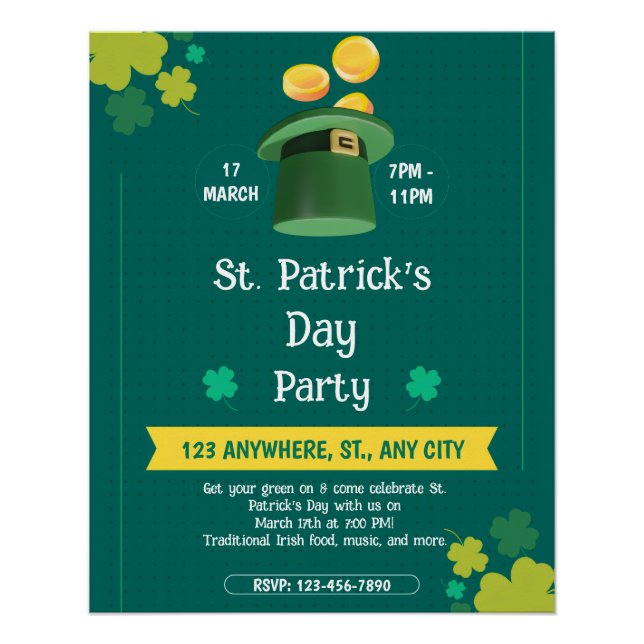 Póster Modern St. Patrick's Day Party Custom Invitation (Anverso)