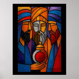 Póster Modern Stained Glass Three Wise Men in English