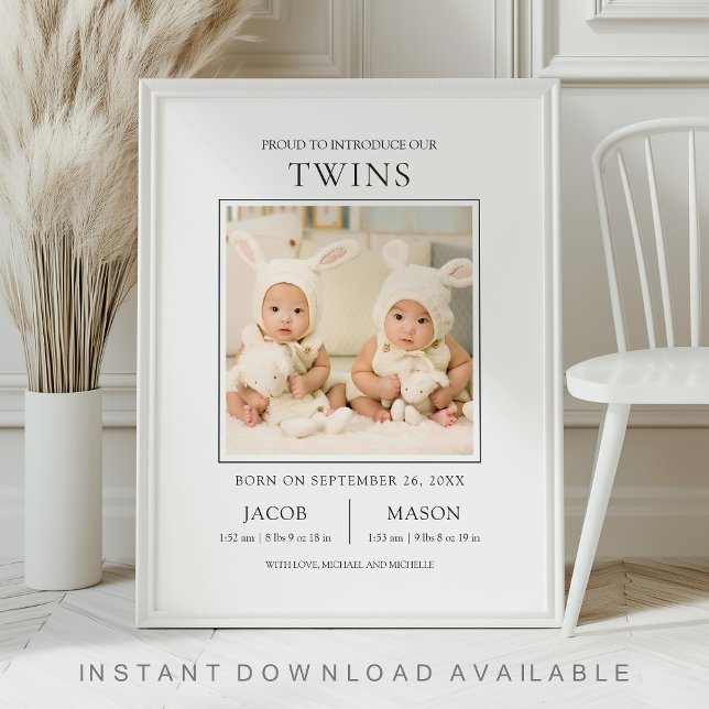 Póster Modern Sweet Twins Photo Birth Announcement (Subido por el creador)