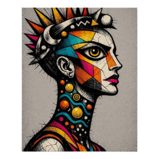 Póster Modern Tribal Punk Portrait Graphic Art Print