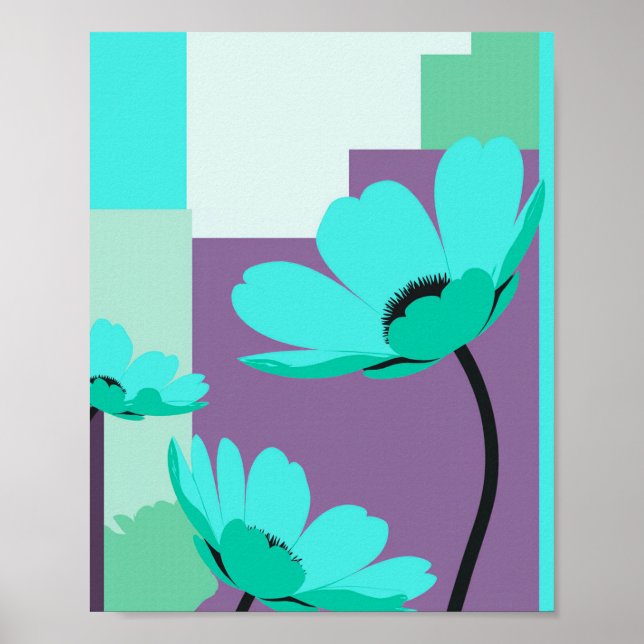 Póster Modern Turquoise Floral Abstract Poster (Frente)