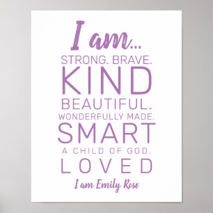 Póster Modern Typography I am Kind, Brave Purple Nursery