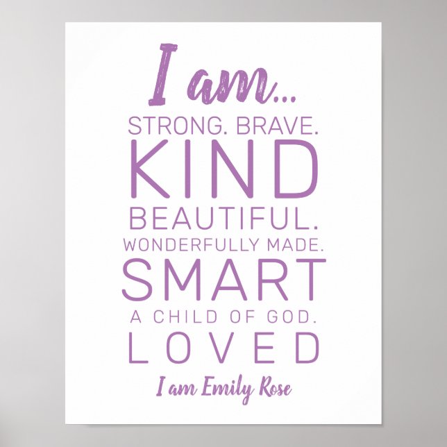 Póster Modern Typography I am Kind, Brave Purple Nursery (Frente)