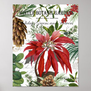 Póster Modern vintage winter garden floral postcard poste