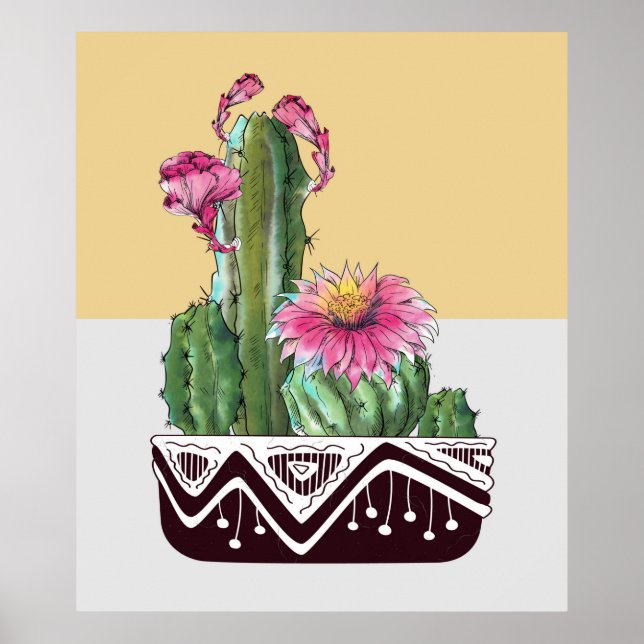 Póster Modern Watercolor Cactus Garden Art (Frente)