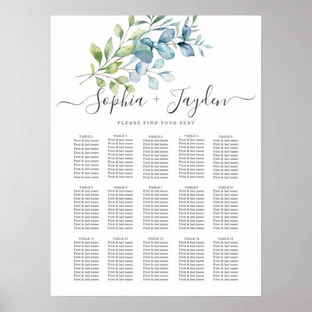 Póster Modern Watercolor Eucalyptus Greenery Wedding (Frente)