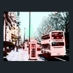 Póster Modern Watercolor London Street Scene Pop Art<br><div class="desc">Una refrescante y colorida adaptación de arte pop de acuarela de una fotografía que representa una escena callejera común y corriente en la ciudad de Londres, Inglaterra, Reino Unido, con una icónica caja de teléfonos y un bus de dos pisos. Los colores son suaves tonos pastel: azul, verde, naranja, amarillo,...</div>