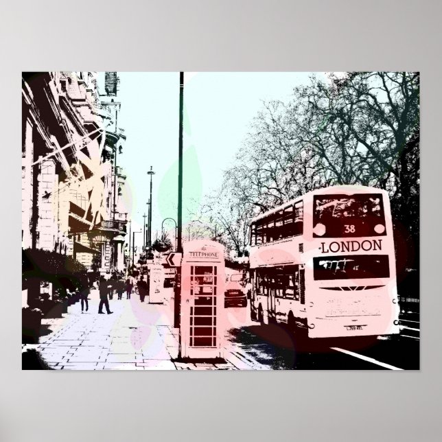 Póster Modern Watercolor London Street Scene Pop Art (Frente)