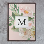 Póster Modern Watercolor Pink Flowers Monogrammed<br><div class="desc">Modern Watercolor Pink Flowers Monogrammed</div>