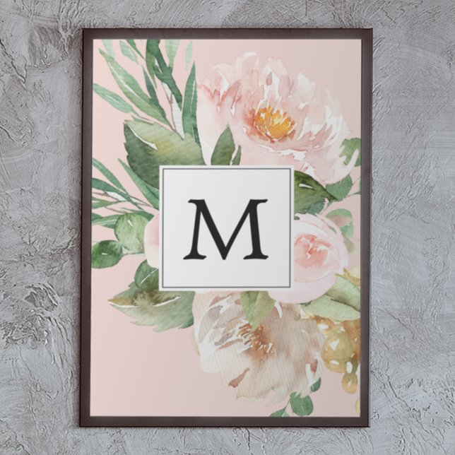 Póster Modern Watercolor Pink Flowers Monogrammed  (Subido por el creador)