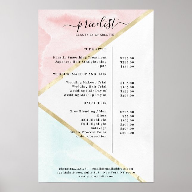 Póster Modern Watercolour Price List Poster (Frente)